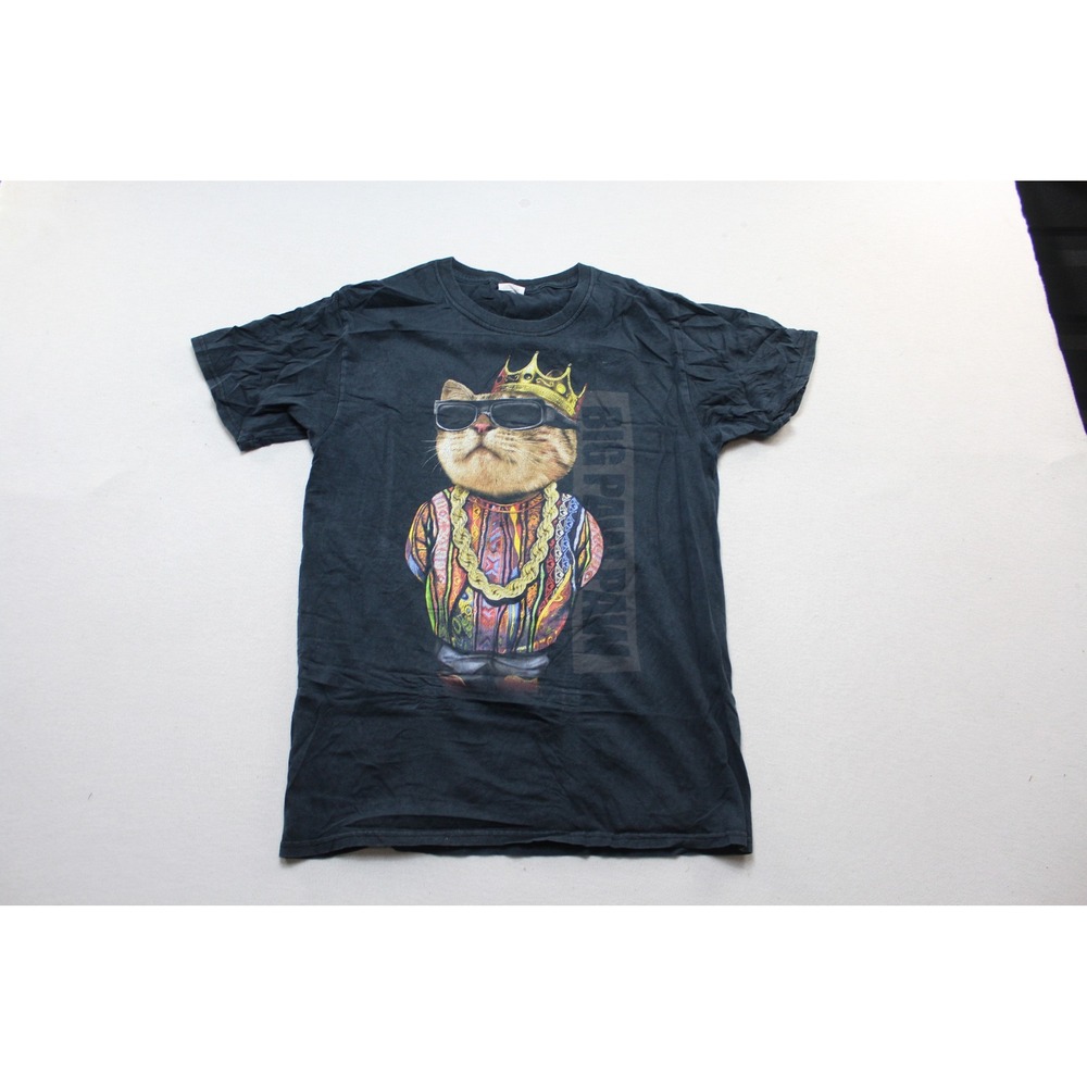 Fruit of the Loom Graphic Tee Mens Large Black Excellent Big Paw-Paw Cat Crown